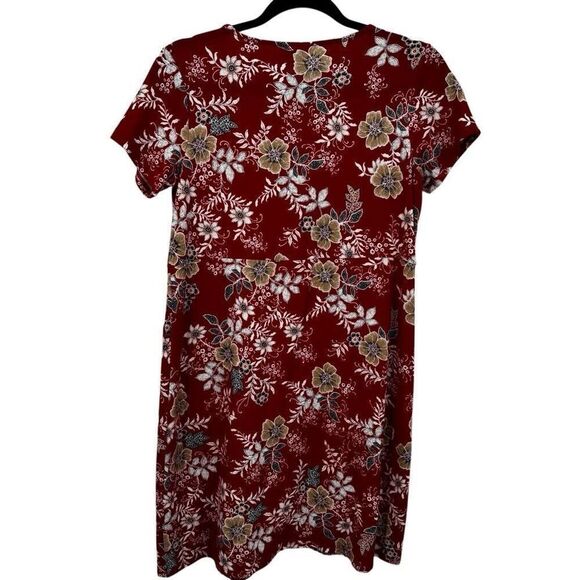 J. Jill Floral Short Sleeve Round Neck Front Pocket Dress Red Size Small Petite - Picture 6 of 8